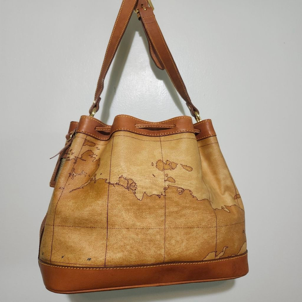 Women's Alviero Martini Shoulder Bucket Bag Brown Map Print - Picture 4 of 14